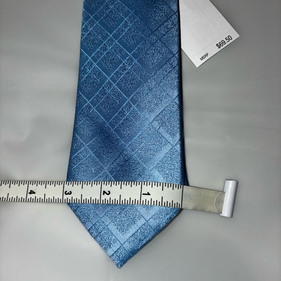 2/$35 Calvin Klein NEW Silk Blend Tie Blue Plaid Neck Tie 3” Slim MSRP $69.50 - Picture 4 of 6